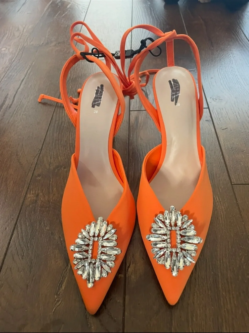 STUNNING New Zara Rhinstone Embellished Strappy Pointed Toes Heels. Sz 38/7.5/8 - Picture 11 of 16